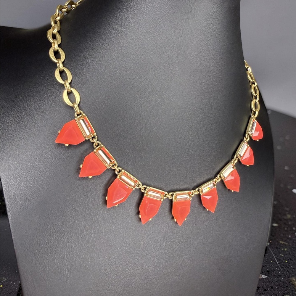 Stella & Dot Gold and Hot Pink Statement Necklace with Oval Link Chain